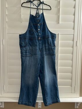 Torrid Button Front Denim Overall Medium Wash